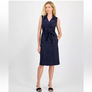 Women's Faux-Suede Sash-Belt Notch-Lapel Dress